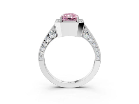 White gold Fancy Pink Radiant Cut Halo Diamond Engagement Ring with Split Shank Band and Four-Prong Setting_27