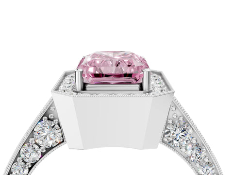 White gold Fancy Pink Radiant Cut Halo Diamond Engagement Ring with Split Shank Band and Four-Prong Setting_28