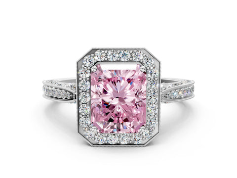 White gold Fancy Pink Radiant Cut Halo Diamond Engagement Ring with Split Shank Band and Four-Prong Setting_30