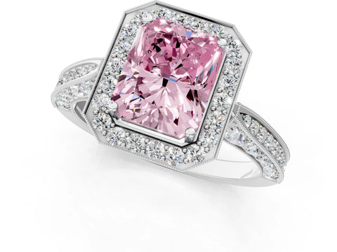 White gold Fancy Pink Radiant Cut Halo Diamond Engagement Ring with Split Shank Band and Four-Prong Setting_37