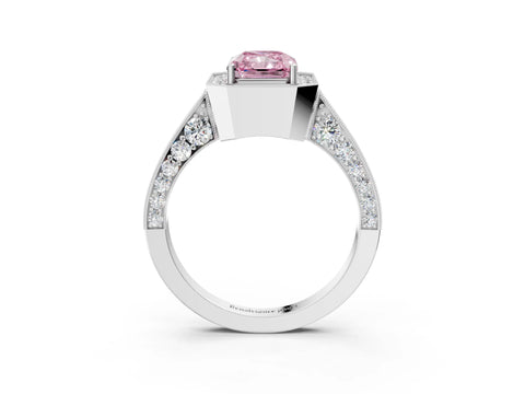 White gold Fancy Pink Radiant Cut Halo Diamond Engagement Ring with Split Shank Band and Four-Prong Setting_39