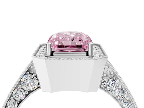 White gold Fancy Pink Radiant Cut Halo Diamond Engagement Ring with Split Shank Band and Four-Prong Setting_40