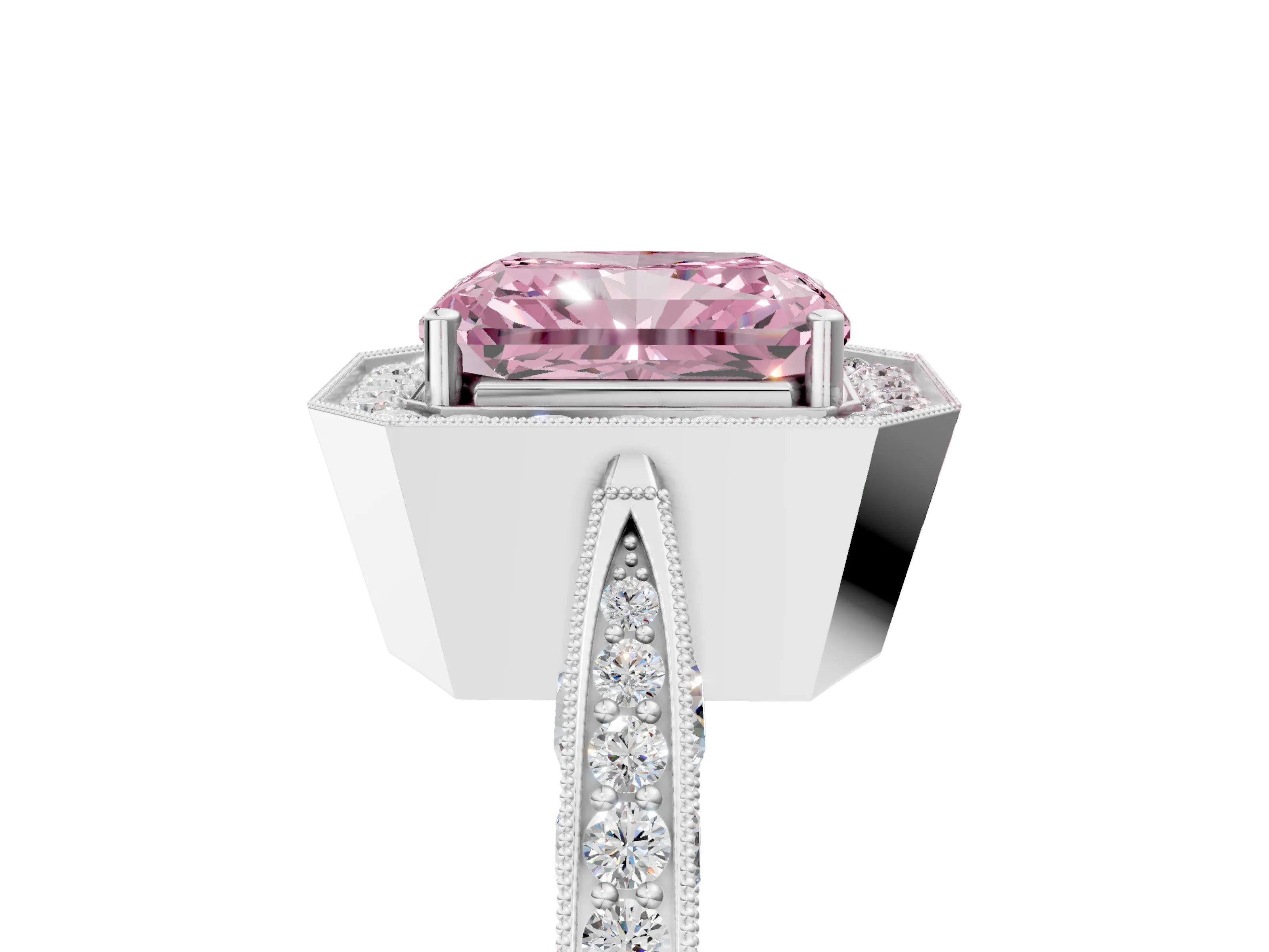 White gold Fancy Pink Radiant Cut Halo Diamond Engagement Ring with Split Shank Band and Four-Prong Setting_41
