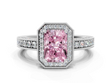 White gold Fancy Pink Radiant  Cut Halo Diamond Pave Band Ring with Four-Prong Setting_45