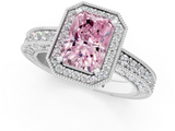 White gold Fancy Pink Radiant  Cut Halo Diamond Pave Band Ring with Four-Prong Setting_47