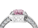 White gold Fancy Pink Radiant  Cut Halo Diamond Pave Band Ring with Four-Prong Setting_49