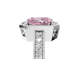 White gold Fancy Pink Radiant  Cut Halo Diamond Pave Band Ring with Four-Prong Setting_50