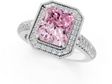 White gold Fancy Pink Radiant  Cut Halo Diamond Pave Band with Four-Prong Setting_37