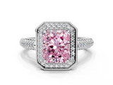 White gold Fancy Pink Radiant  Cut Halo Diamond Pave Band with Four-Prong Setting_37