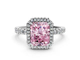 White gold Fancy Pink Radiant Cut Halo Diamond Pave Band with Prong Setting