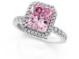 White gold Fancy Pink Radiant Cut Halo Diamond Pave Band with Prong Setting_1