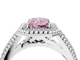 White gold Fancy Pink Radiant Cut Halo Diamond Ring with Beaded Split Shank and Four-Prong Setting_4