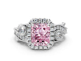 White gold Fancy Pink Radiant Cut Halo Diamond Ring with Milgrain and Bezel Accents on a Split Shank Band_12