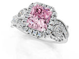 White gold Fancy Pink Radiant Cut Halo Diamond Ring with Milgrain and Bezel Accents on a Split Shank Band_13