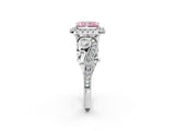 White gold Fancy Pink Radiant Cut Halo Diamond Ring with Milgrain and Bezel Accents on a Split Shank Band_14