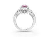White gold Fancy Pink Radiant Cut Halo Diamond Ring with Milgrain and Bezel Accents on a Split Shank Band_15