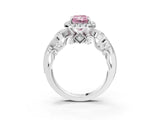 White gold Fancy Pink Radiant Cut Halo Diamond Ring with Milgrain and Bezel Accents on a Split Shank Band_15