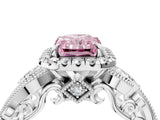 White gold Fancy Pink Radiant Cut Halo Diamond Ring with Milgrain and Bezel Accents on a Split Shank Band_16