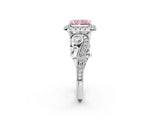 White gold Fancy Pink Radiant Cut Halo Diamond Ring with Milgrain and Bezel Accents on a Split Shank Band_8