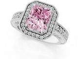 White gold Fancy Pink Radiant  Cut Halo Diamond Ring with Pavé Band and Four-Prong Setting_53