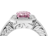 White gold Fancy Pink Radiant  Cut Halo Diamond Ring with Pavé Band and Four-Prong Setting_56
