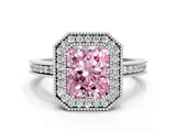 White gold Fancy Pink Radiant  Cut Halo Diamond Ring with Pavé Band and Milgrain Prong Setting_32