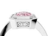 White gold Fancy Pink Radiant  Cut Halo Diamond Ring with Pavé Band and Milgrain Prong Setting_36