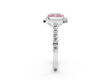 White gold Fancy Pink Radiant Cut Halo Diamond Ring with Pavé Band and Three-Prong Setting_14