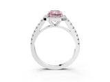 White gold Fancy Pink Radiant Cut Halo Diamond Ring with Pavé Band and Three-Prong Setting_15