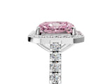 White gold Fancy Pink Radiant Cut Halo Diamond Ring with Pavé Band and Three-Prong Setting_17
