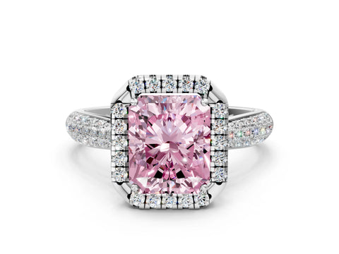 White gold Fancy Pink Radiant Cut Halo Diamond Ring with Pavé Band_24