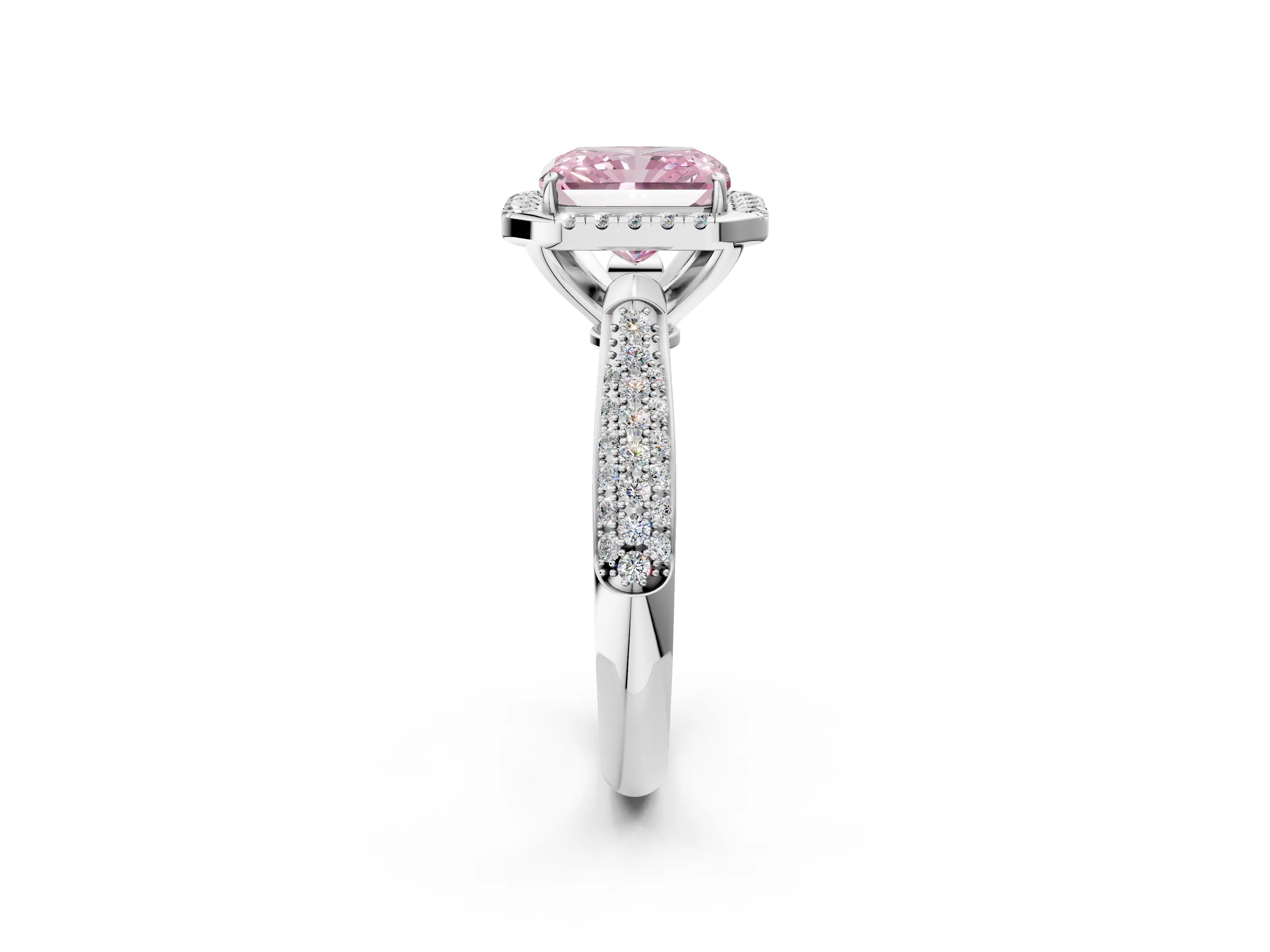 White gold Fancy Pink Radiant Cut Halo Diamond Ring with Pavé Band_26