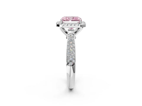 White gold Fancy Pink Radiant Cut Halo Diamond Ring with Pavé Band_26