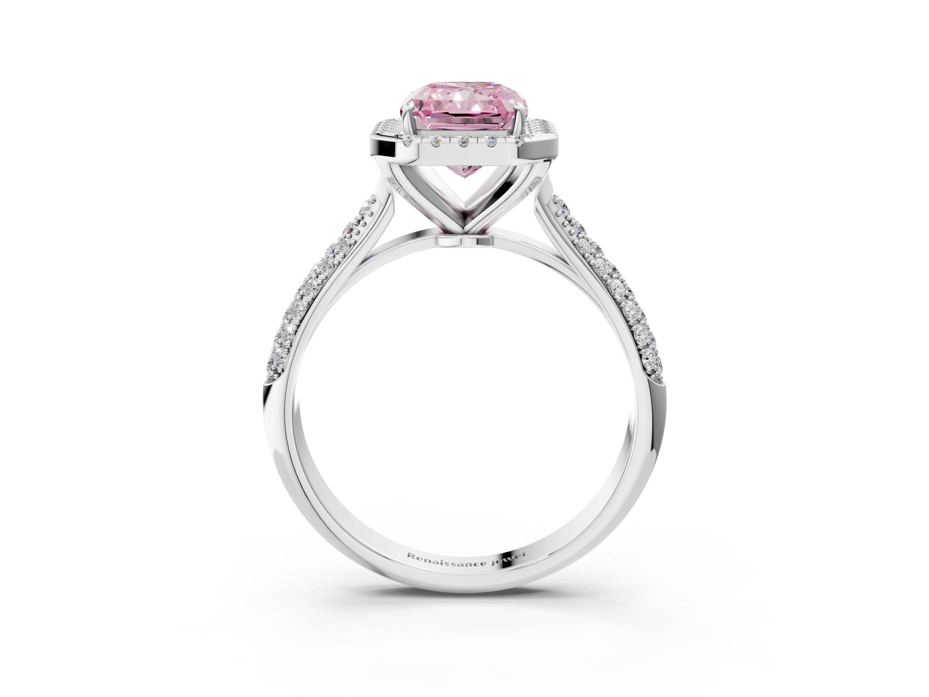 White gold Fancy Pink Radiant Cut Halo Diamond Ring with Pavé Band_27