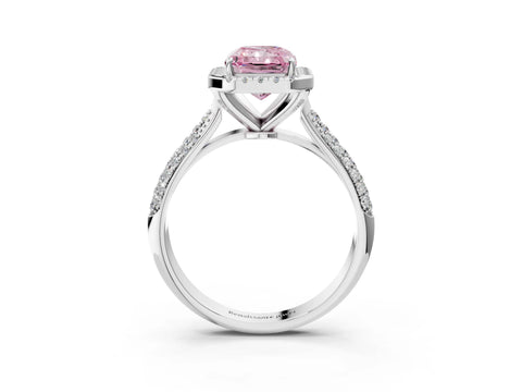 White gold Fancy Pink Radiant Cut Halo Diamond Ring with Pavé Band_27