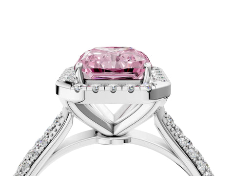 White gold Fancy Pink Radiant Cut Halo Diamond Ring with Pavé Band_28