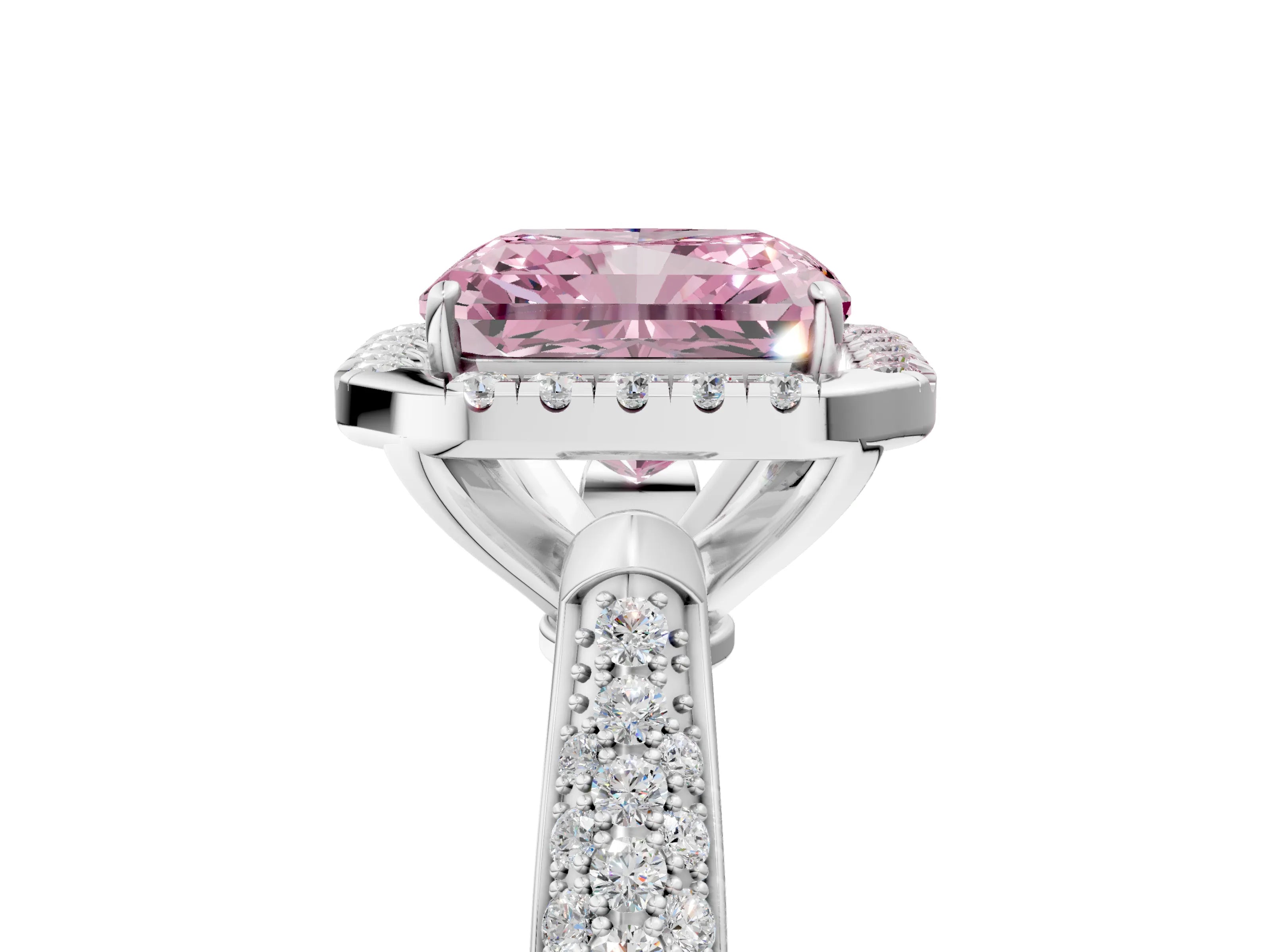 White gold Fancy Pink Radiant Cut Halo Diamond Ring with Pavé Band_29