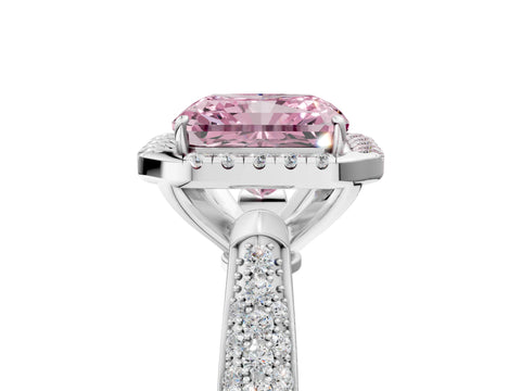 White gold Fancy Pink Radiant Cut Halo Diamond Ring with Pavé Band_29