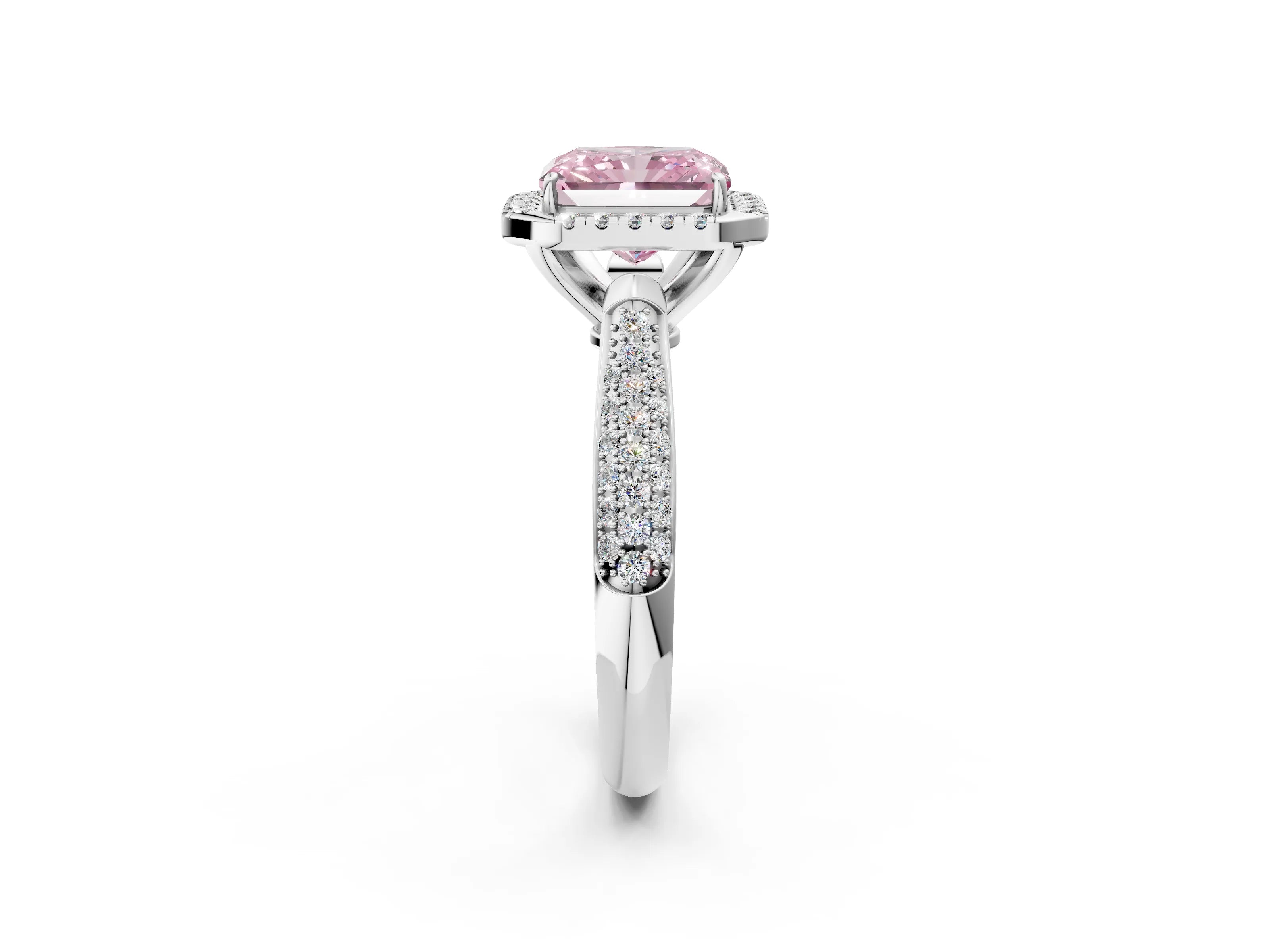 White gold Fancy Pink Radiant Cut Halo Diamond Ring with Pavé Band_2