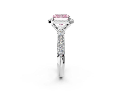 White gold Fancy Pink Radiant Cut Halo Diamond Ring with Pavé Band_2