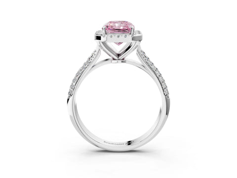 White gold Fancy Pink Radiant Cut Halo Diamond Ring with Pavé Band_3