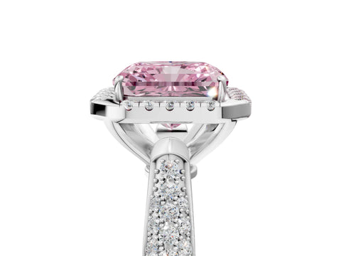 White gold Fancy Pink Radiant Cut Halo Diamond Ring with Pavé Band_5