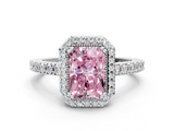 White gold Fancy Pink Radiant  Cut Halo Diamond Ring with Pave Band and Four-Prong Setting_24