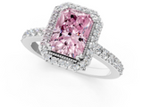 White gold Fancy Pink Radiant  Cut Halo Diamond Ring with Pave Band and Four-Prong Setting_25
