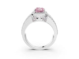 White gold Fancy Pink Radiant Cut Halo Diamond Ring with Round  Split Shank and Prong Setting_149