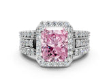 White gold Fancy Pink Radiant Cut Halo Diamond Ring with Round  Split Shank and Prong Setting_151