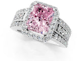 White gold Fancy Pink Radiant Cut Halo Diamond Ring with Round  Split Shank and Prong Setting_152