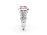 White gold Fancy Pink Radiant Cut Halo Diamond Ring with Round  Split Shank and Prong Setting_153