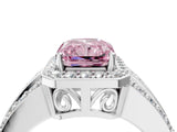 White gold Fancy Pink Radiant Cut Halo Diamond Ring with Round  Split Shank and Prong Setting_155