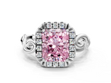White gold Fancy Pink Radiant  Cut Halo Diamond Ring with Scrollwork Band and Four-Prong Setting_115